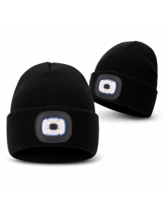 Czapka zimowa z latarką LED USB czarna ocieplana.